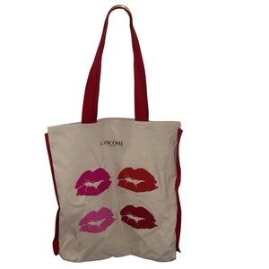 Lancome Red and Cream Lip Print Tote